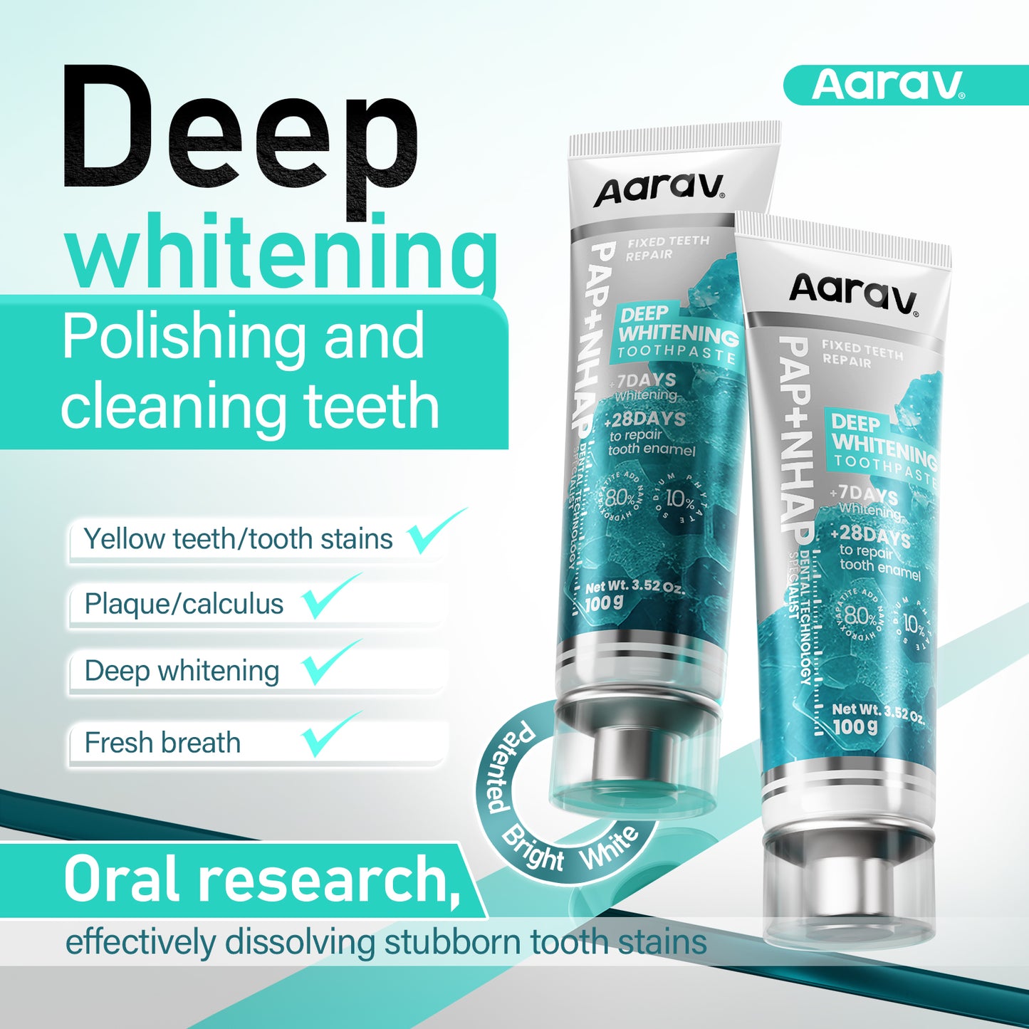Aarav PAP Deep Whitening Toothpaste | 8% Hydroxyapatite | Fluoride-Free(DR)(副本) - Aarav Oral Care