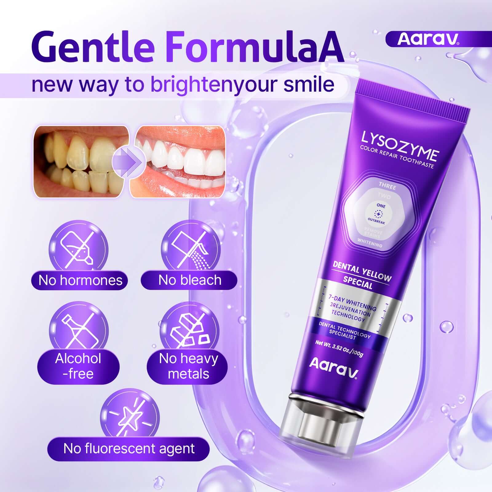 Aarav Lysozyme Purple Whitening Toothpaste | Instant Stain Removal | Color Repair(sapotom) - Aarav Oral Care